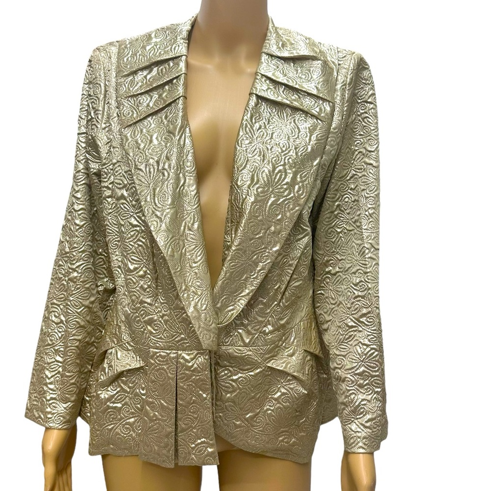 Seven Karat Metallic Gold Button Front Lightweight Quilted Look Blazer Womens M
